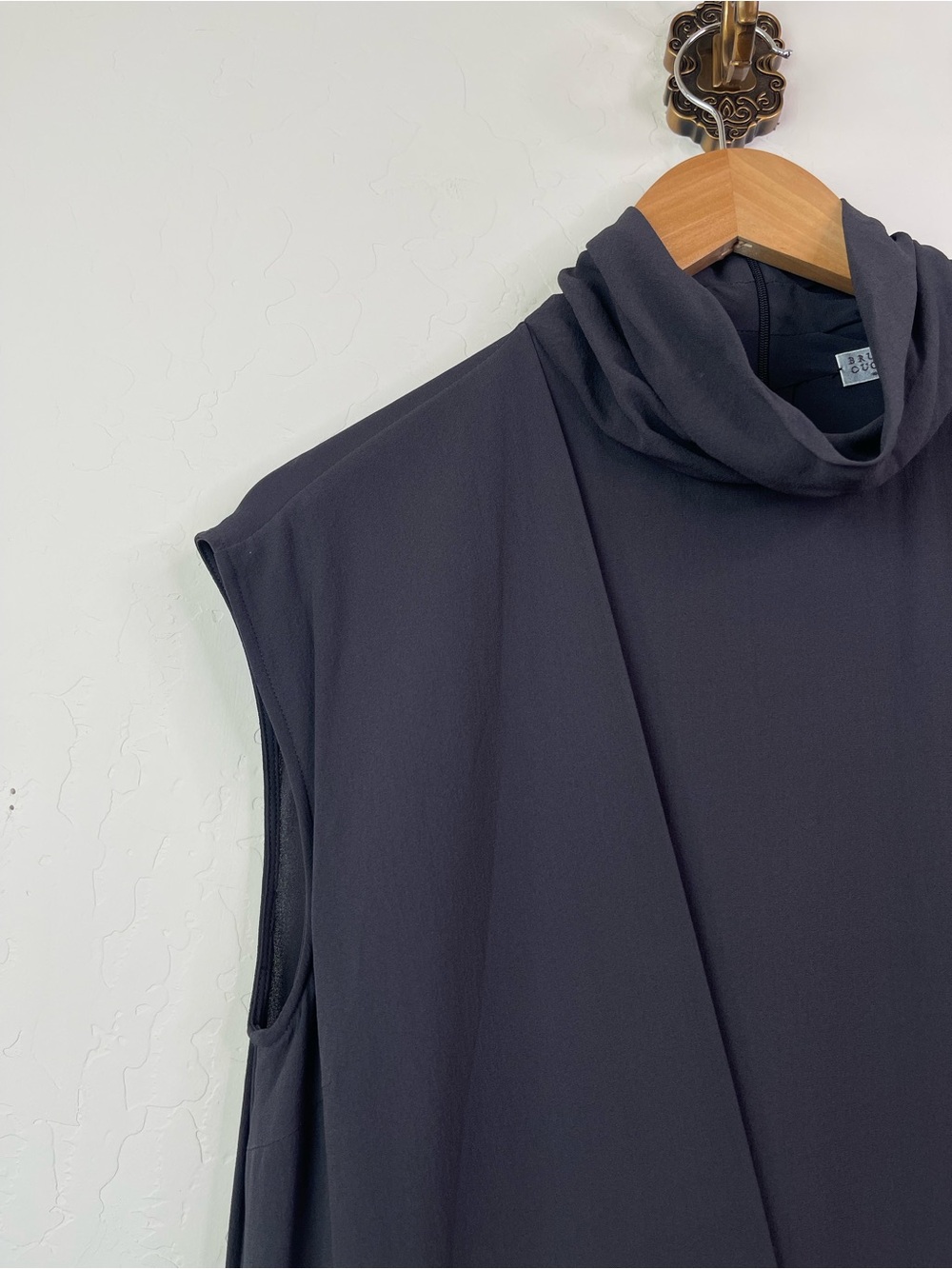 Brunello Cucinelli Draped Silk Mockneck Gray Cap Sleeve Monili Tunic Mini Dress - Picture 5 of 16